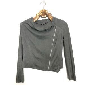 Blank NYC Faux Suede Moto Drape Asymmetric Zip Grey Jacket xs